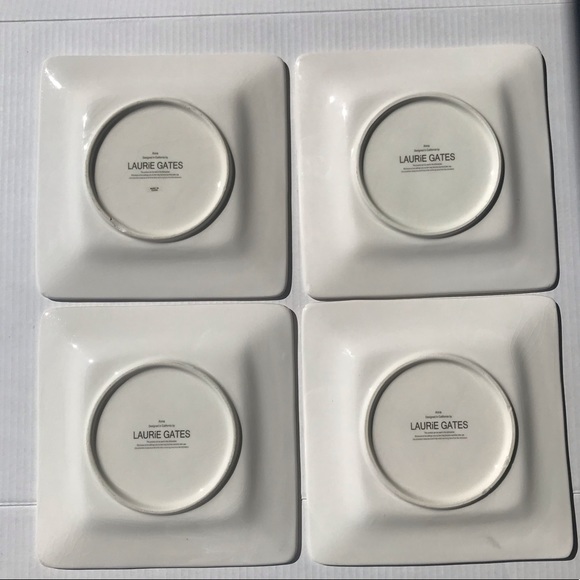 4  Square Dinner Plates By Laurie Gates “Anna”  Blue Black And White Flo… - Picture 3 of 10